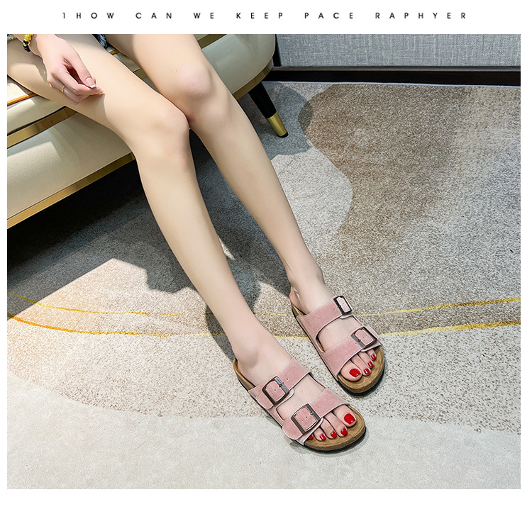 Vintage casual cowhide Boken slippers