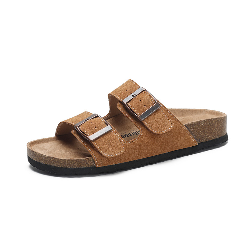 Vintage casual cowhide Boken slippers