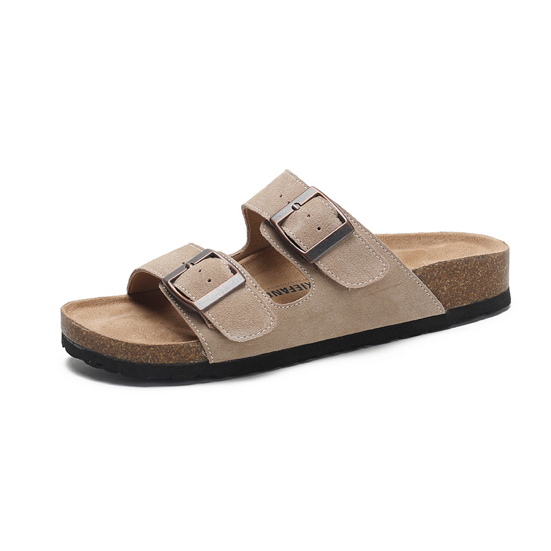 Vintage casual cowhide Boken slippers