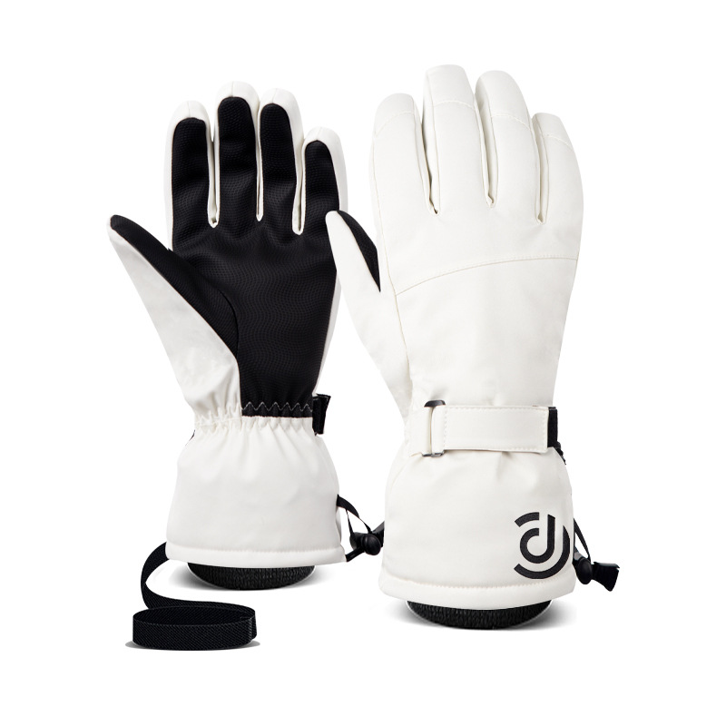 Warm white winter ski gloves