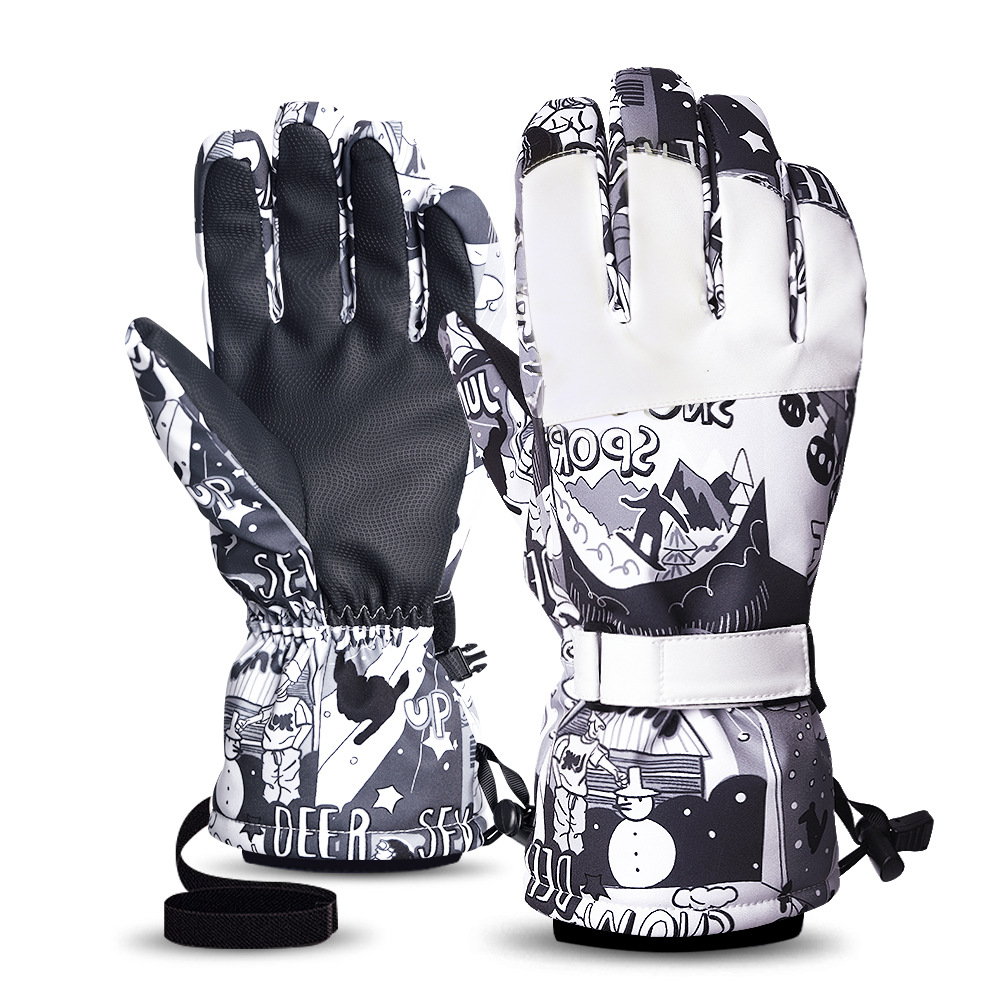 Warm white winter ski gloves