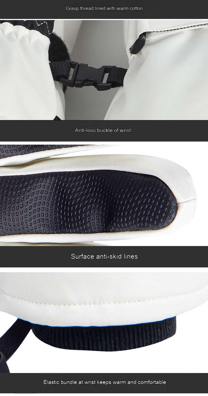 Warm white winter ski gloves