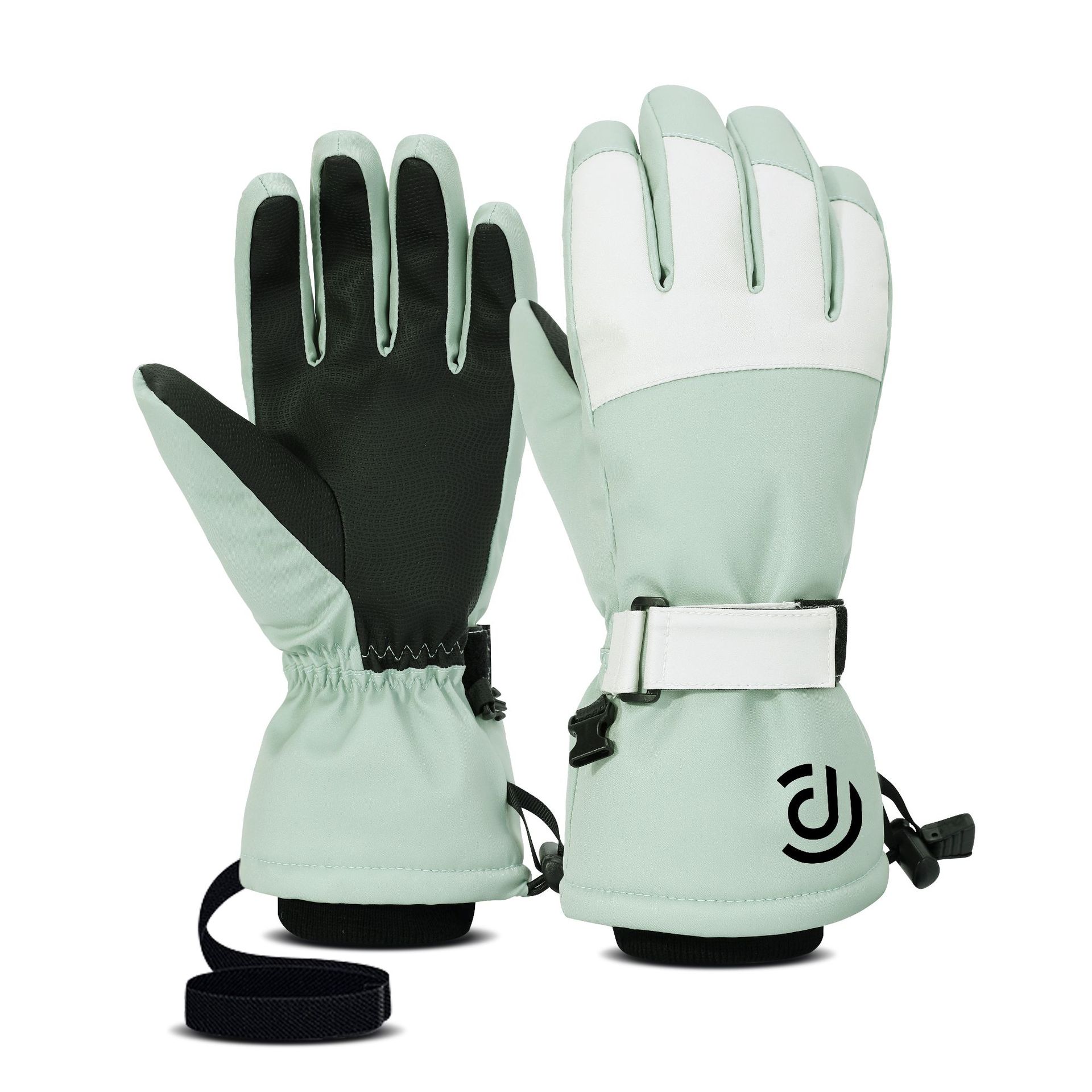 Warm white winter ski gloves