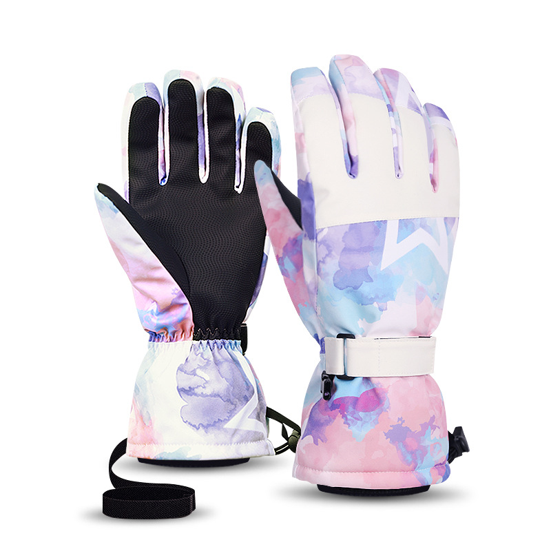 Warm white winter ski gloves