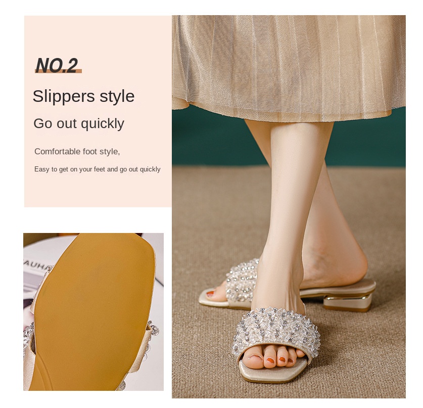 Women’s slippers with thick heels and diamonds
