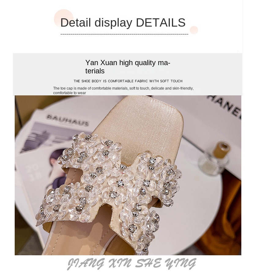 Women’s slippers with thick heels and diamonds