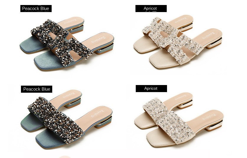 Women’s slippers with thick heels and diamonds