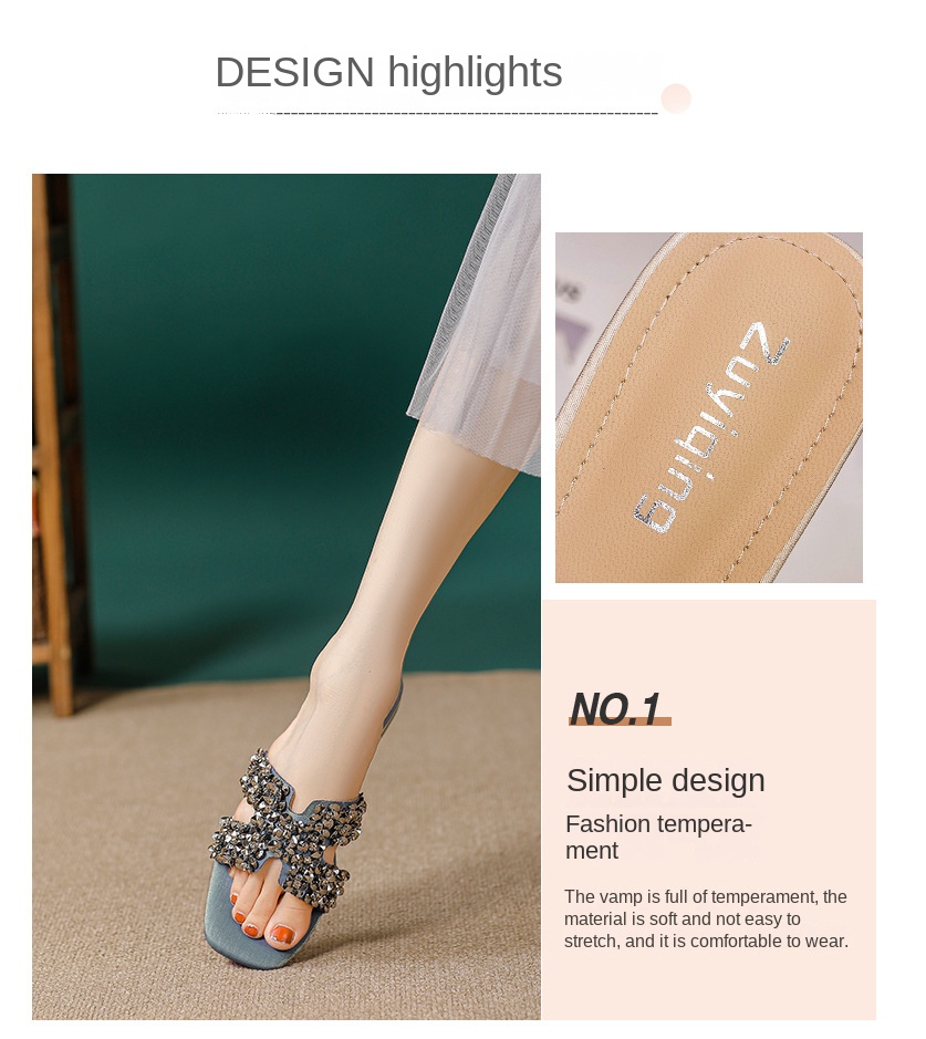 Women’s slippers with thick heels and diamonds