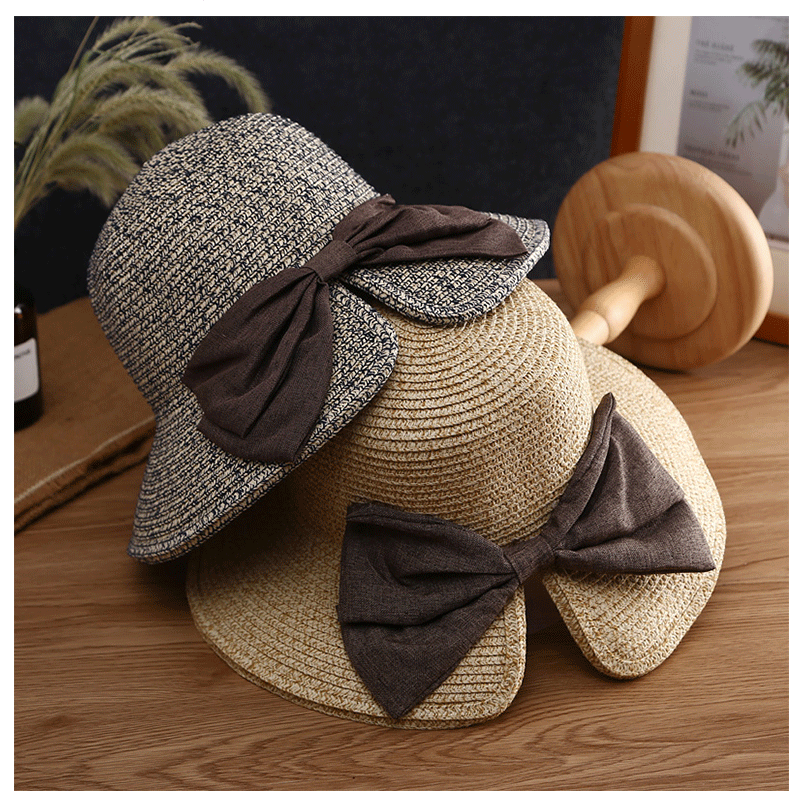 Women’s travel visor bow straw hat
