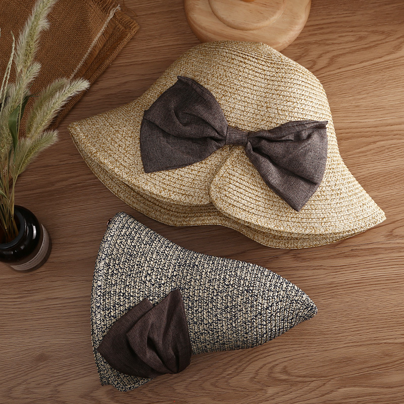 Women’s travel visor bow straw hat