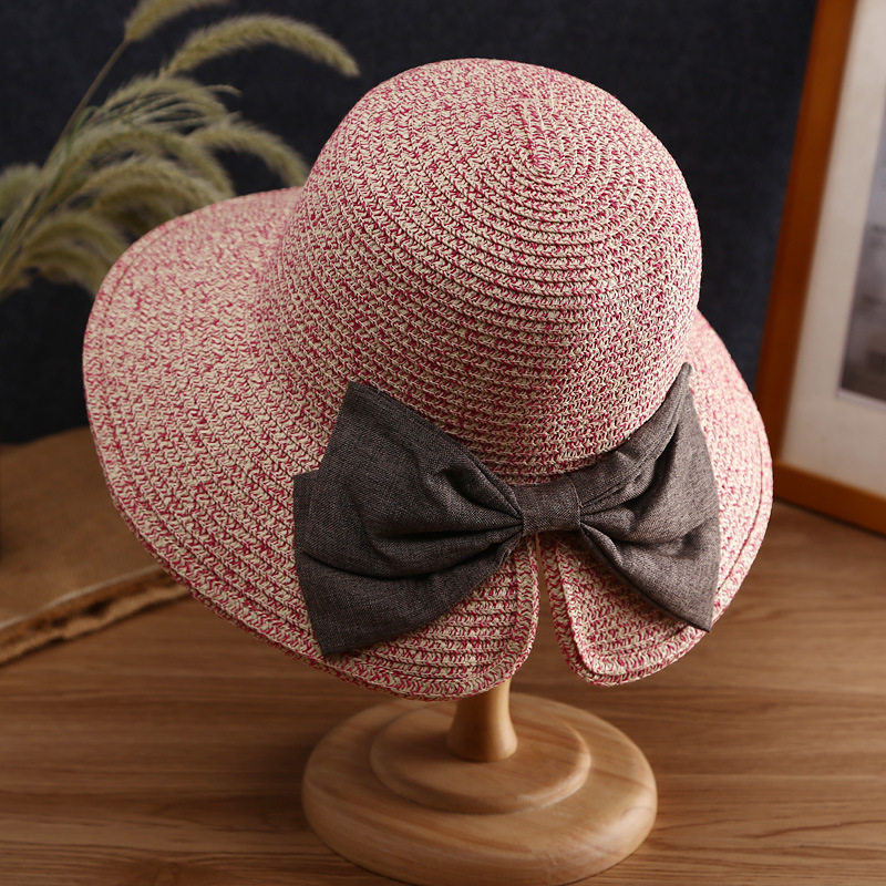 Women’s travel visor bow straw hat