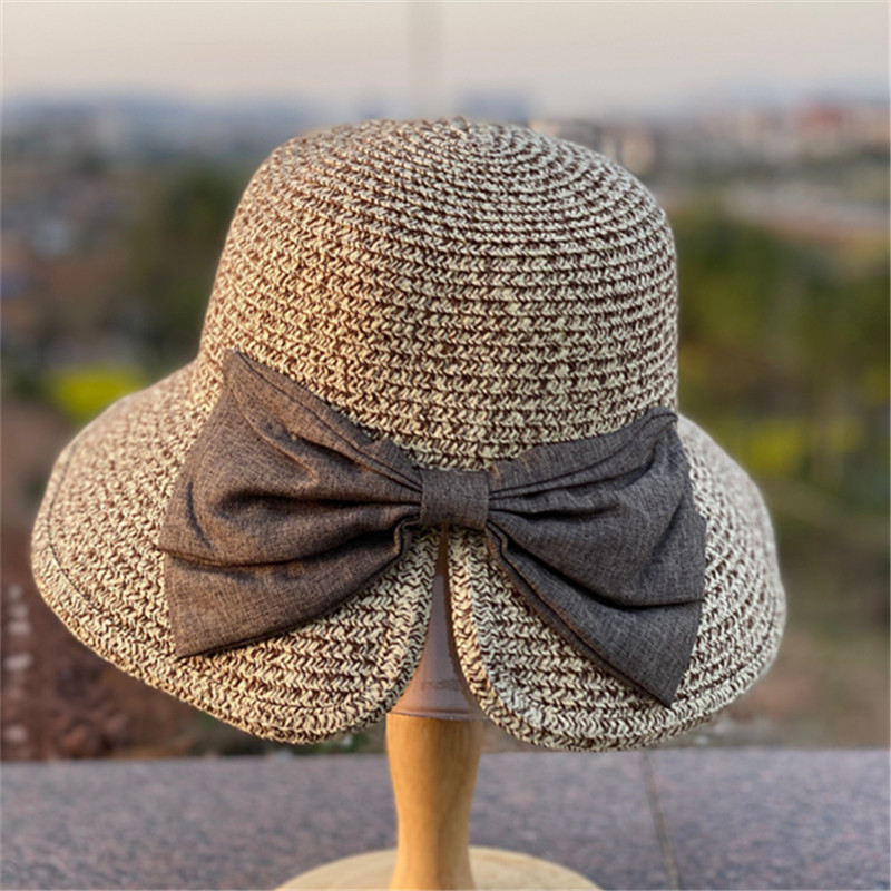 Women’s travel visor bow straw hat