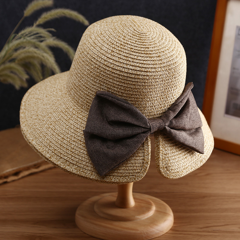 Women’s travel visor bow straw hat