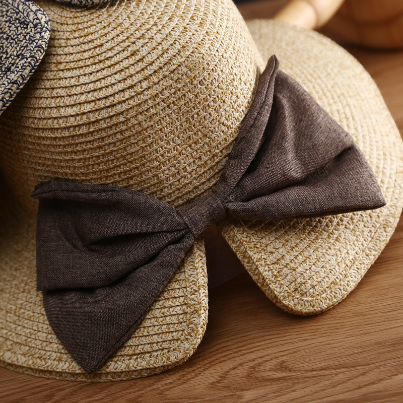 Women’s travel visor bow straw hat