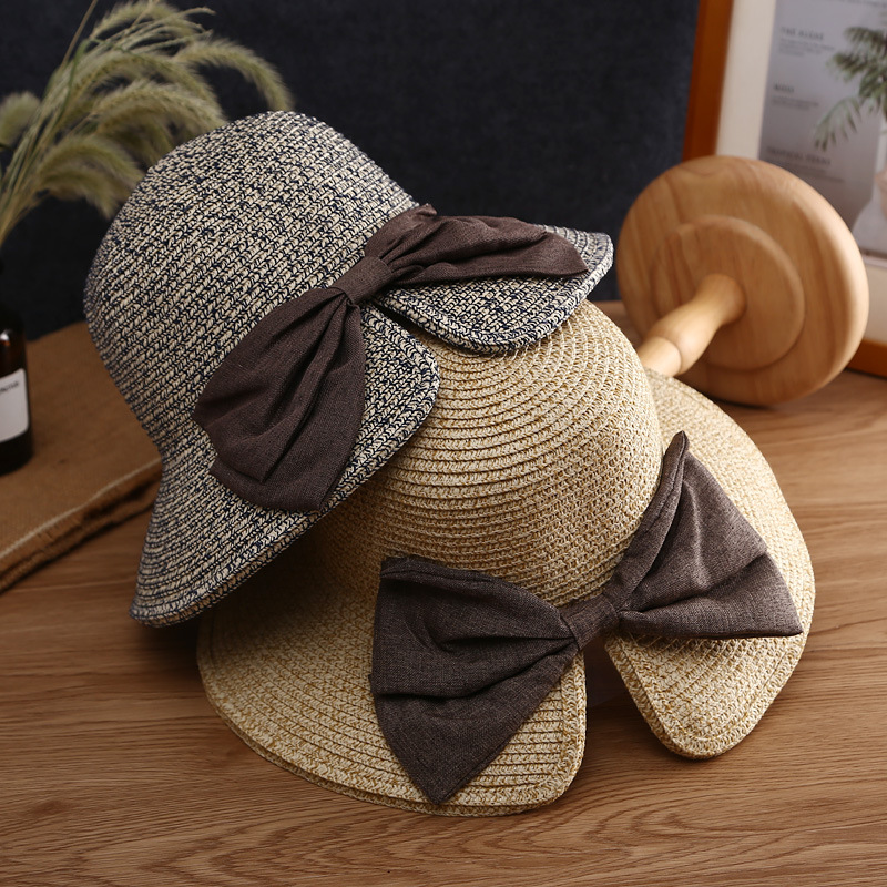 Women’s travel visor bow straw hat