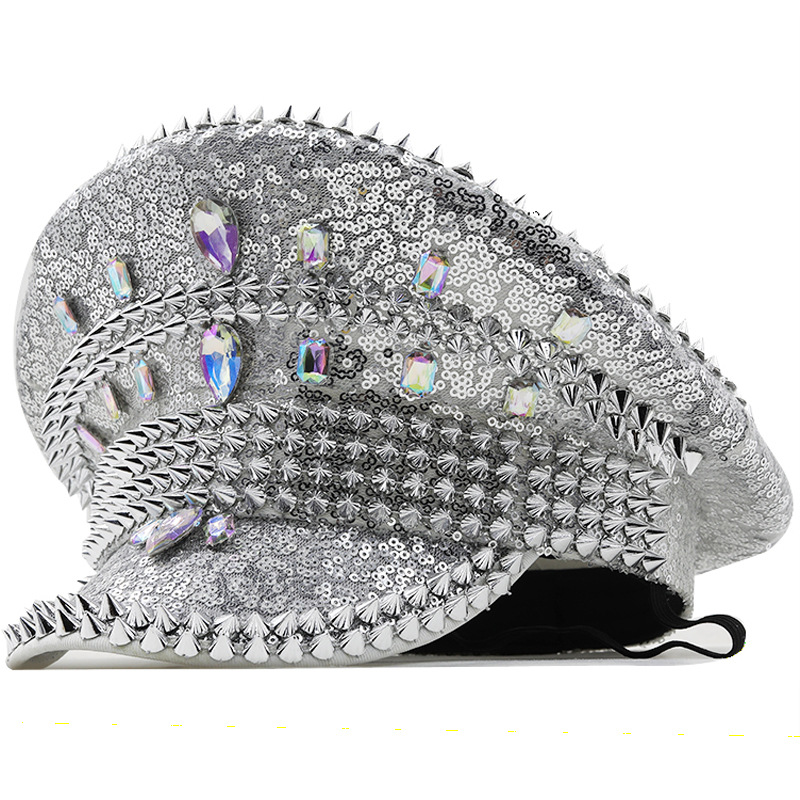 Women’s wedding hat Silver sequined diamond-studded photography hat