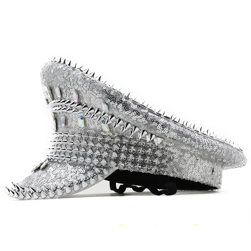 Women’s wedding hat Silver sequined diamond-studded photography hat