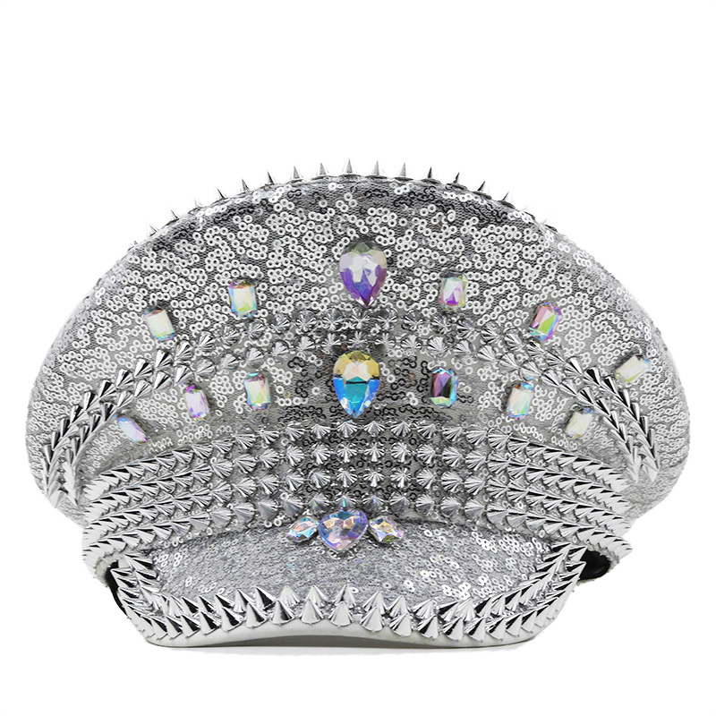 Women’s wedding hat Silver sequined diamond-studded photography hat