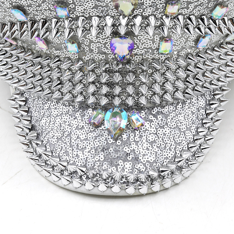 Women’s wedding hat Silver sequined diamond-studded photography hat